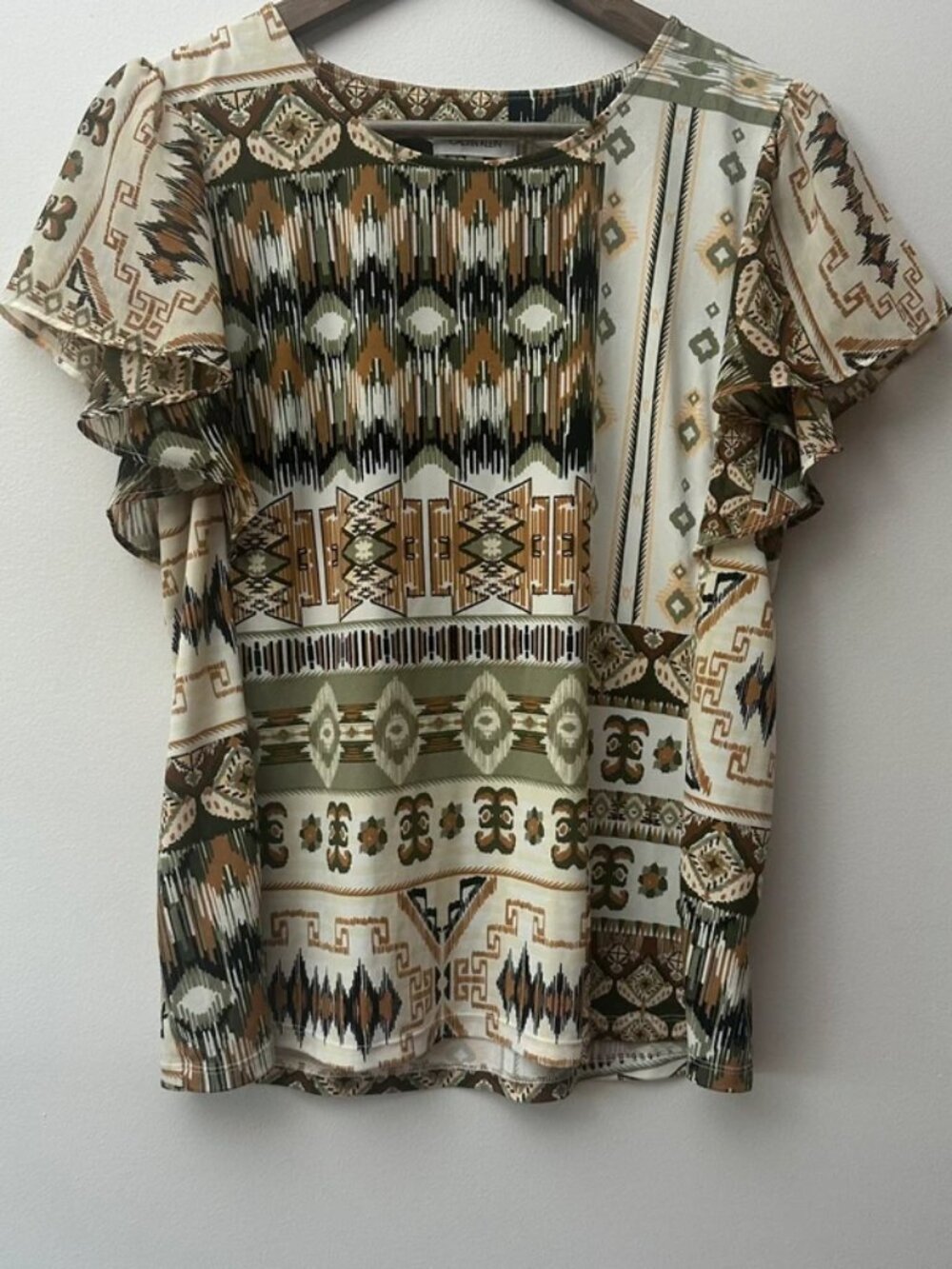 Calvin Klein White Black Brown Abstract Top Size Small